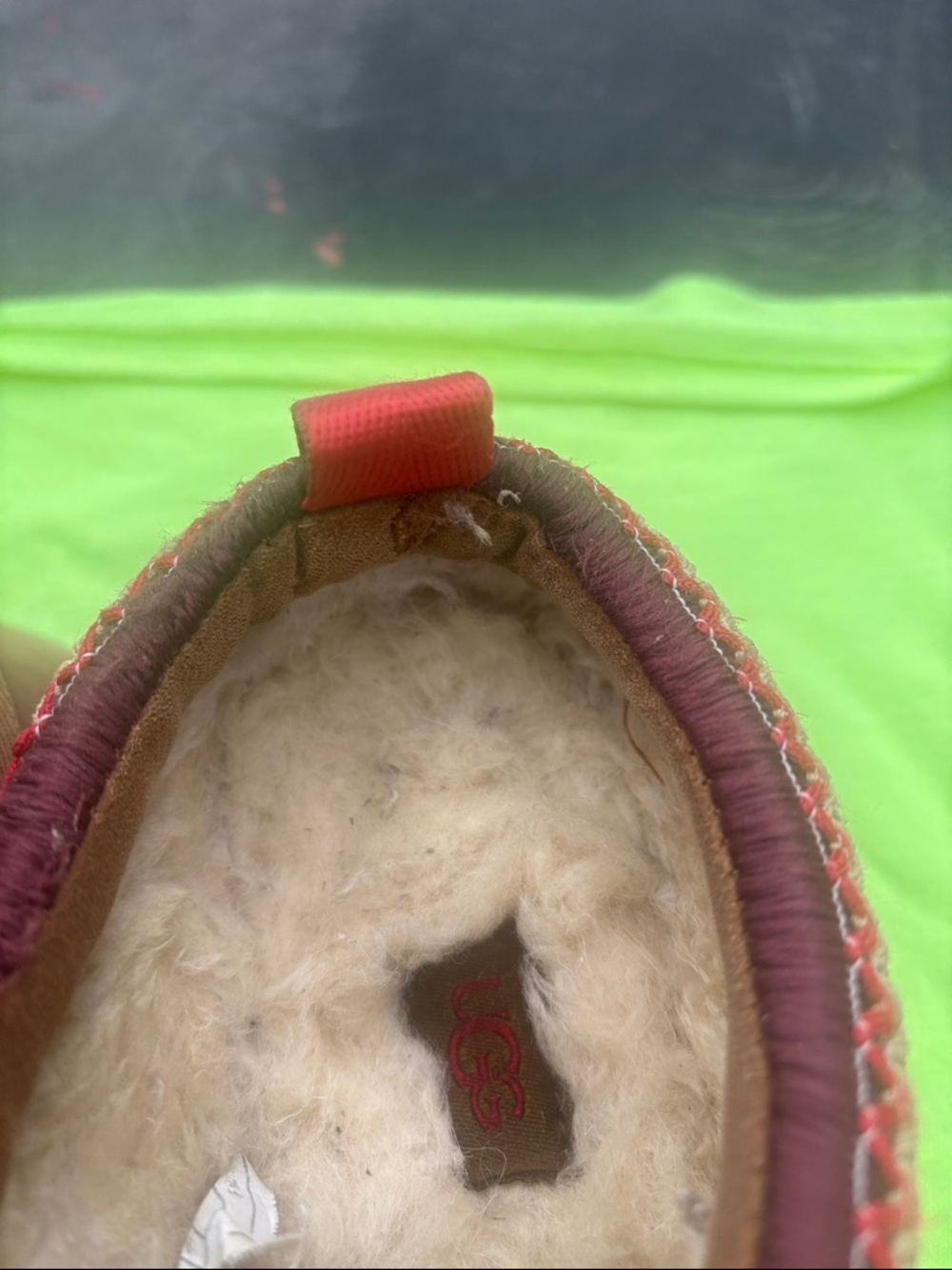UGG Brown Suede Mule Slippers with Burgundy Trim - Picture 11 of 13